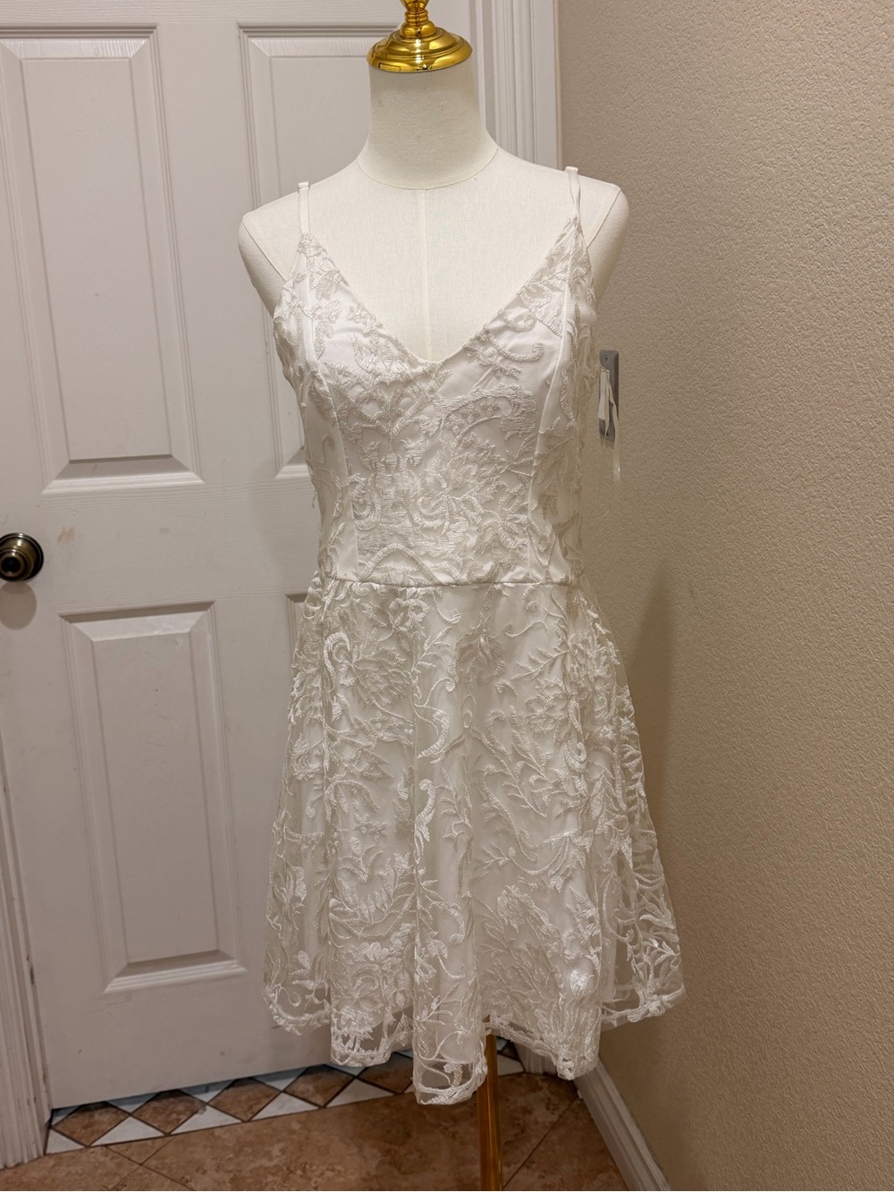 WHIT Ivory Lace V-Neck Mini Dress